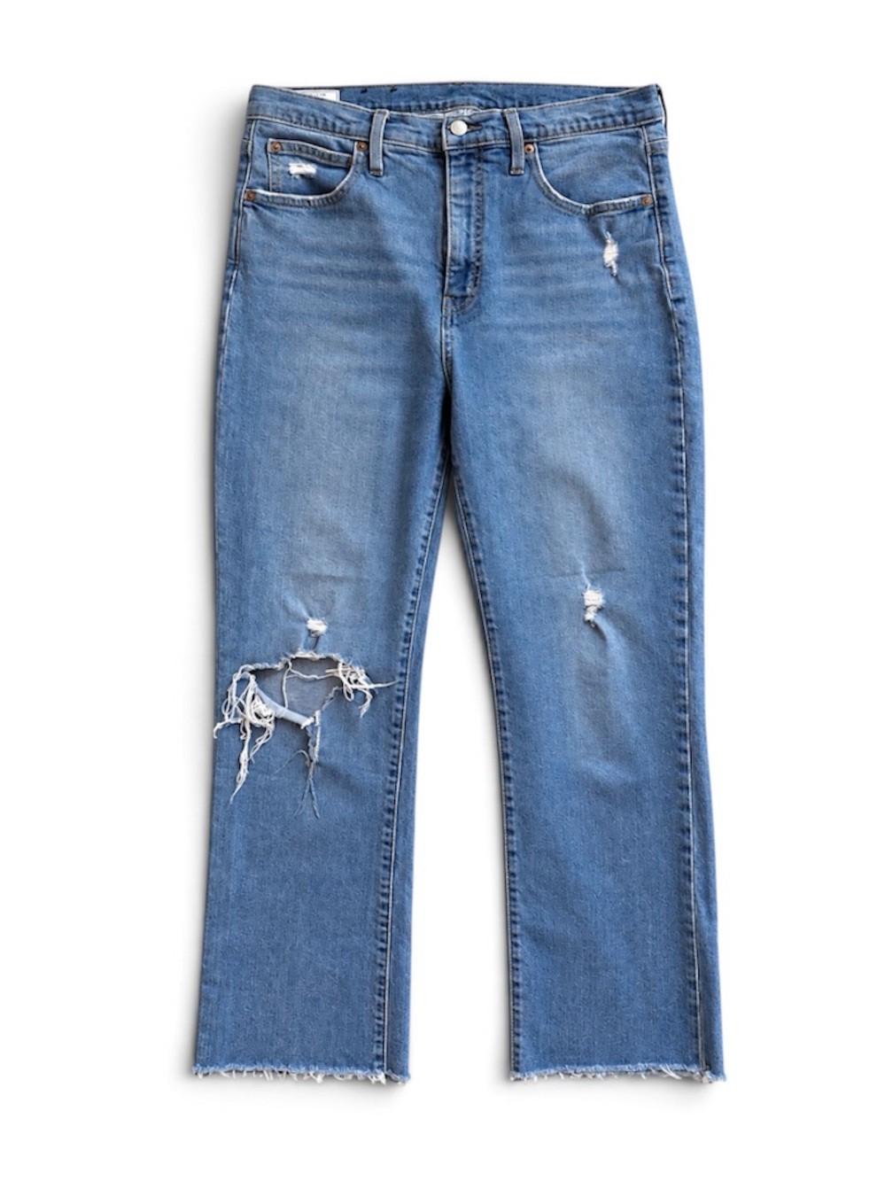 Gap Kick Fit High Rise Jeans Women’s 31/12 Long Distressed Raw Hem Blue bootcut